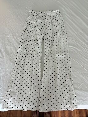 White Wide-Leg Polka Dot Drawstring Pants
